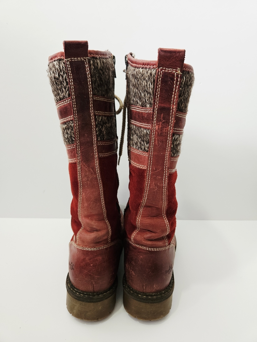 Bos & Co. Holden Wool Lined Leather Boots Size 40 US 9 - 9.5 Red Knee High - Picture 4 of 8